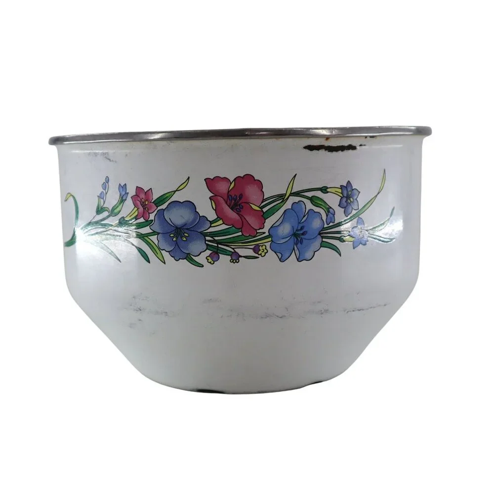 Vintage Kitchen Mixing Bowl White Grannycore Retro Nostalgic Country Cottagecore